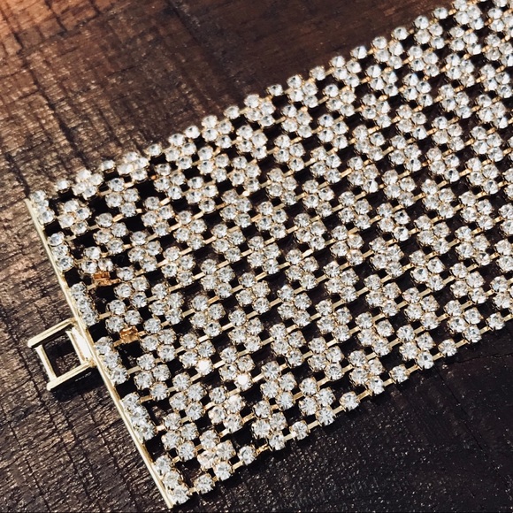 Bebe Luxury Gold White Stone Soft Cuff Bracelet - Picture 4 of 8